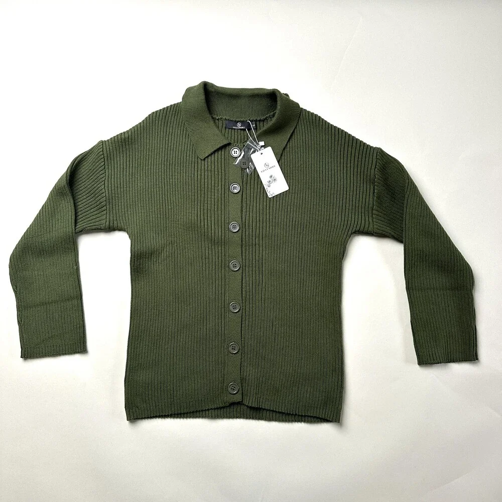 Lillusory Sweater Womens Small Button Up Ribbed Collared Cardigan Pullover Top